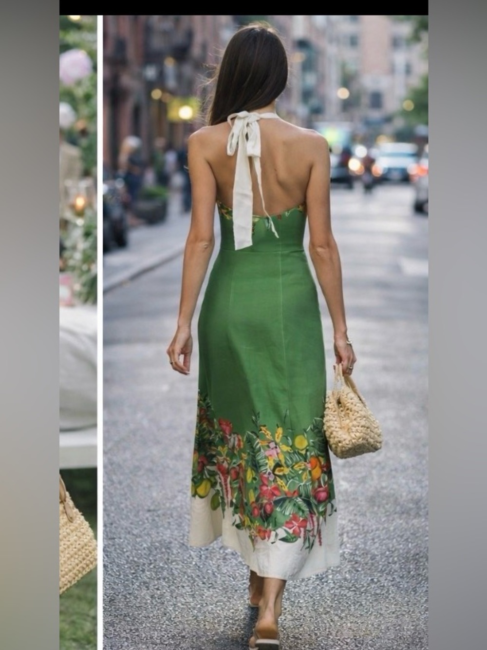 H&M Premium women's Linen-blend Green and Floral Midi Dress - Picture 2 of 15